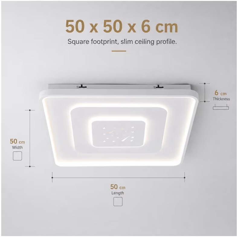 Additional image of YATAI Modern Square LED Ceiling Light, 50x50cm Flush Mount, Adjustable 3-Color Dimming