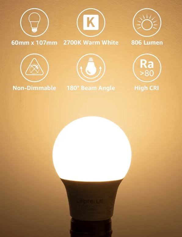 Additional image of Lepro E27 LED Bulb, Warm Light 2700K 8.5W