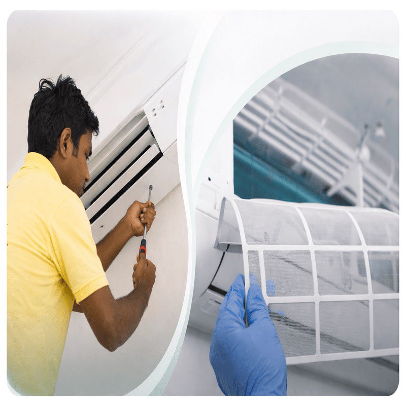 Power Fix technician servicing a home air conditioner